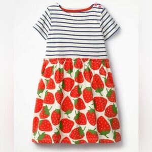 Mini Boden Striped Strawberry Print Dress Short Sleeve Multicolor Size 11-12Y